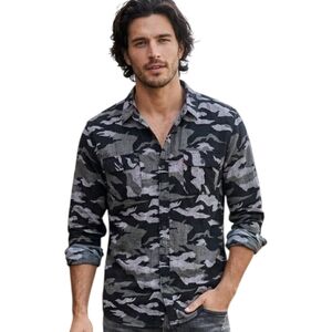 Levi's Men's Black & Grey Camouflage Button-Up Flannel Shirt – Size Large
